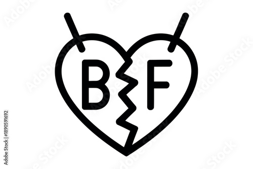 A broken heart necklace with the letters BF on it, symbolizing a lost friendship or a broken bond between best friends.