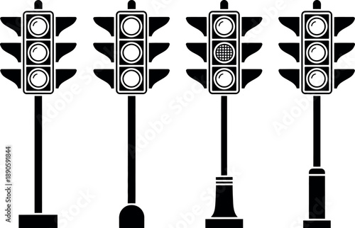 A set of traffic lights with different designs on a white background