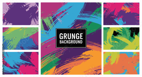 vibrant grunge background collection with bold multicolor brush strokes and rough paint textures for modern abstract artistic design layouts and posters