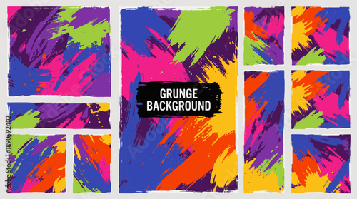 vibrant grunge background collection with bold paint strokes rough textures and colorful abstract segments for modern artistic design layouts and posters