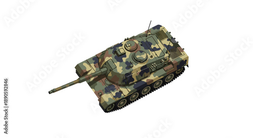 Modern Main Battle Tank Isometric Camo Design Illustration for Strategy Gaming and Military Simulation Content