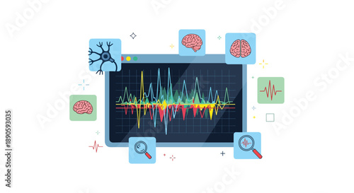 Medical Tablet Displaying Brain Waves and Neural Health Icons Healthcare Diagnostic Technology Graphic