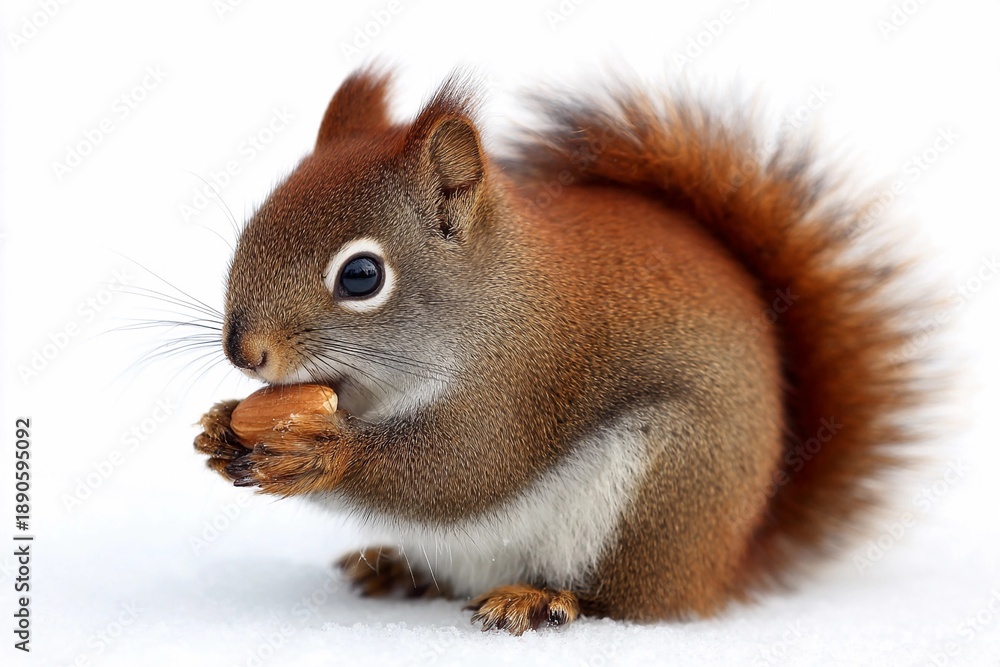 Obraz premium Squirrel holding nut in winter setting