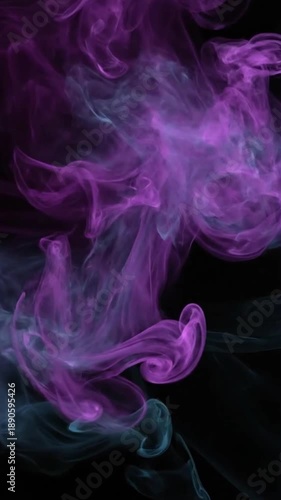 Swirling purple and blue smoke on a black background  