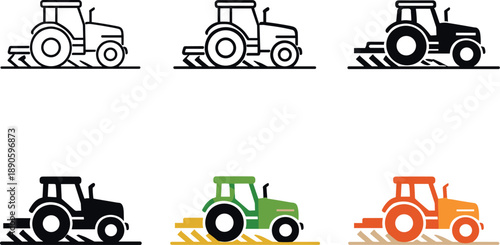 Image Generation. Farm machinery operation symbol portraying a simplified agricultural machine actively engaged in field work,