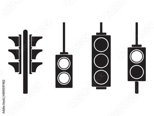Four different types of traffic lights are depicted in a line. Each traffic light has a silhouette with different numbers of light and different structure. 