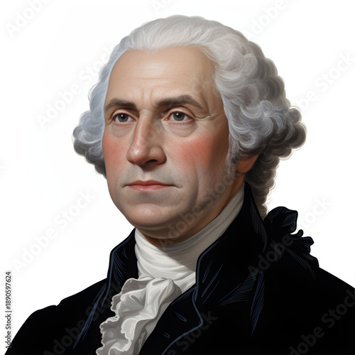 George Washington Dignified Portrait with White Wig Isolated on White