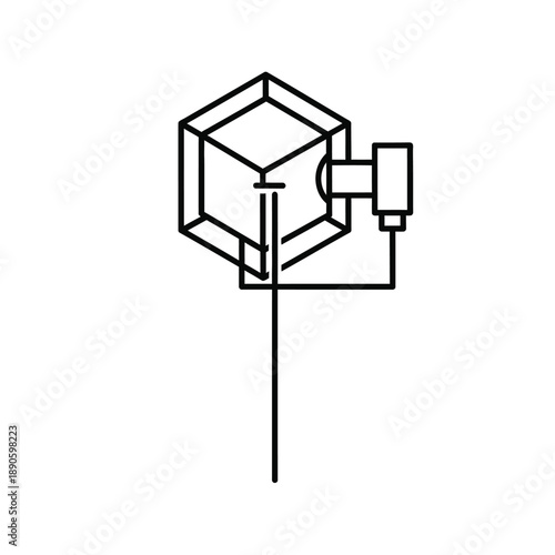 Quantum Computing System Icon. Abstract Scientific Experiment Setup Outline. Physics and Data Technology Schematic Vector.