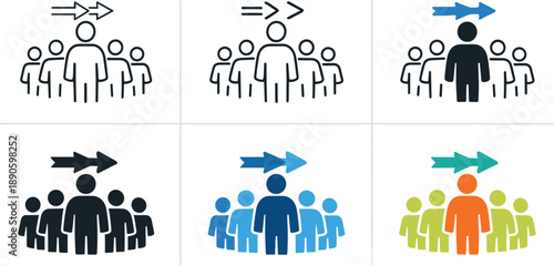 Image Generation. Strategic leadership idea depicting a figure standing at the forefront of a group with visual emphasis on