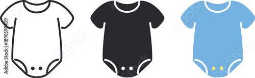 Image Generation. Playful wardrobe concept showing a soft baby onesie with rounded sleeves and simple snaps symbolizing kids