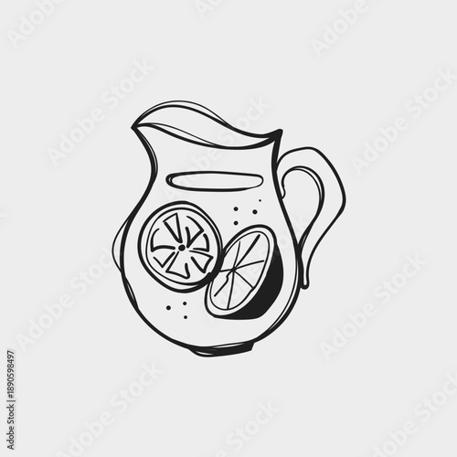 Hand Drawn Lemonade Pitcher in Doodle Line Style