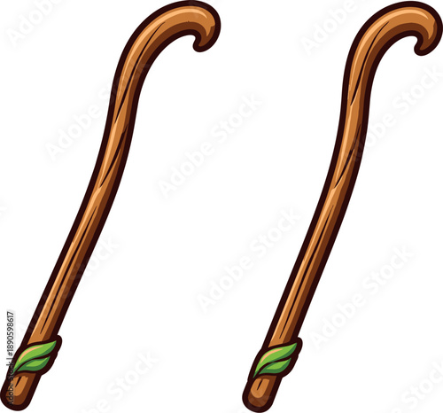 Plain Wooden Staff Icon. Two-Color vector icons of a plain wooden staff with no crystalline growth (antonymic to gem-leaf staff):