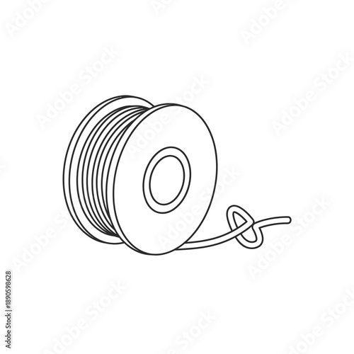 Spool of Wire Outline Icon. Simple Reel of Thread or Solder Line Art Drawing. DIY, Crafting, and Electrical Component Vector Graphic.