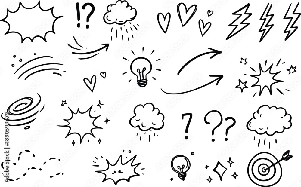 Obraz premium Hand Drawn Line Movement Doodle Elements Set with Motion and Emphasis Effects