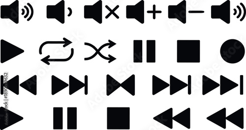 Multimedia Player Buttons Set with Playback and Navigation Controls