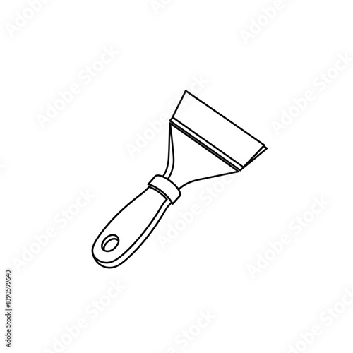 Putty Knife Scraper Tool Line Icon. Black and White Outline Drawing of Construction, DIY, and Home Improvement Hand Tool for Wallpaper or Paint Removal.