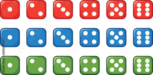 Game Dice Icons Set with Classic Cubes and Numbered Faces for Casino and Board Games
