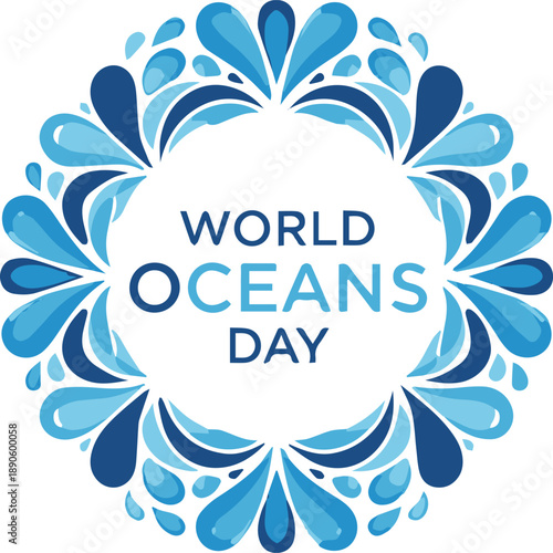 World oceans day celebration with blue water droplets