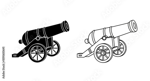 Vintage cannon historical illustration black white