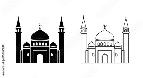 Islamic mosque architecture black and white