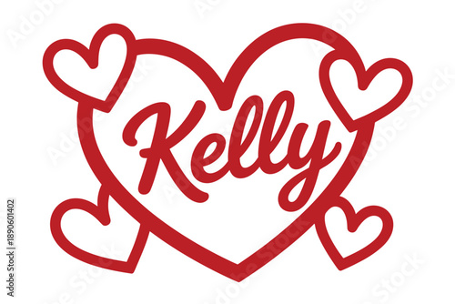 A personalized heart design with the name Kelly written in red cursive font