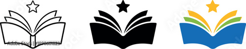 Image Generation. Knowledge acquisition concept showing an open book icon with rising pages and a small star centered to represent