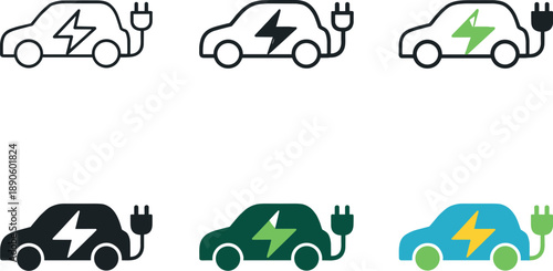 Image Generation. Sustainable electric vehicles symbol showing a compact car with a charging plug and subtle energy bolt