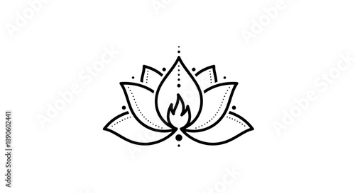 Simple black and white lotus flower line art illustration.
