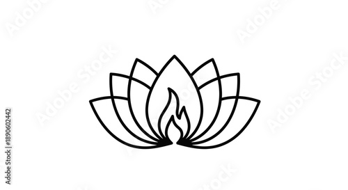 Simple black line art lotus flower with flame icon.