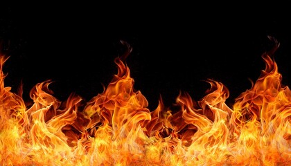 Bright Orange And Yellow Flame Border On Transparent Background