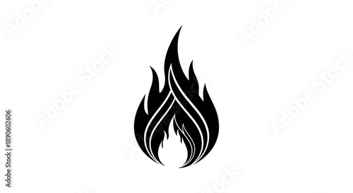 Stylized black flame icon on white background.