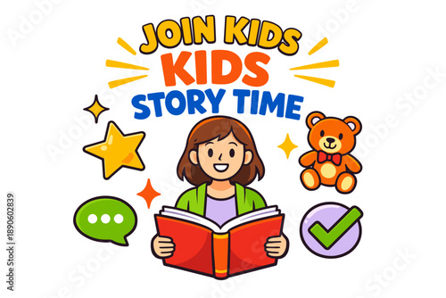 Kids story time adventure with cartoon girl and toys