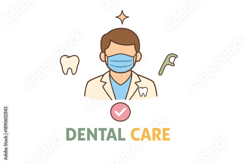 Male dentist icon with mask highlighting dental hygiene and oral care