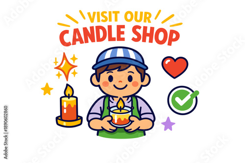 Young caucasian male holding candle in colorful candle shop promotion