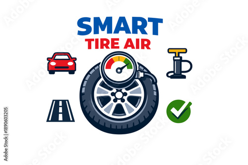 Smart tire air system for optimal pressure with gauge pump and car symbols