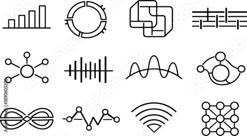 Image Generation. Line style vector icons of futuristic communication: timing bar, phase ring, cycle tile, timing band, pulse node