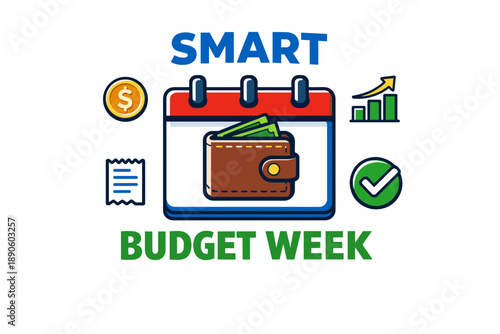 Smart budget week concept with financial icons and wallet graphic