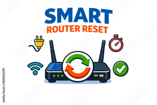 Smart router reset icon with wi-fi and timer symbols