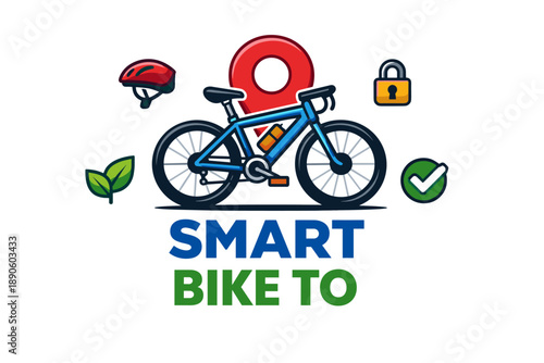 Smart bike technology icon with gps, lock, and safety features