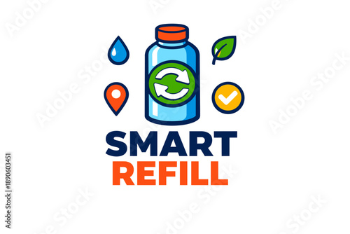 Smart refill logo with green arrows and eco-friendly symbols