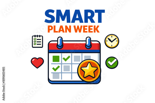 Smart plan week calendar with icons: checklist, heart, clock, star