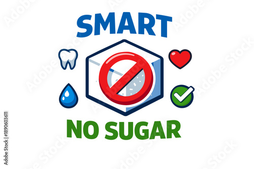 Smart no sugar logo with health symbols for dental and heart wellness