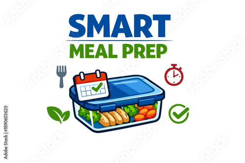 Smart meal prep: organized lunch with fresh ingredients and nutrition icons