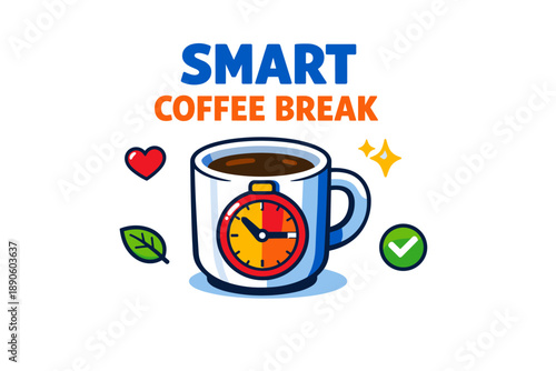 Smart coffee break: energizing cup with timer and symbols