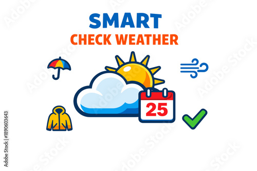 Smart weather forecast icons with cloud, sun, and calendar for efficient planning