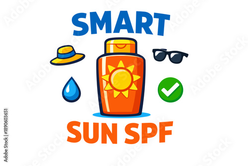 Smart sun spf illustration with hat, glasses, and sun icon