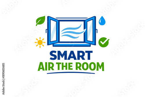 Smart air the room logo with open window sun and leaf icons