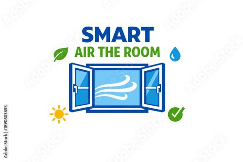 Smart air ventilation icon with open window and eco elements