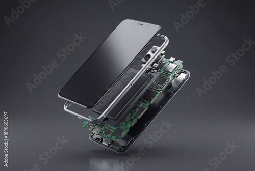 Disassembled smartphone showcasing internal components