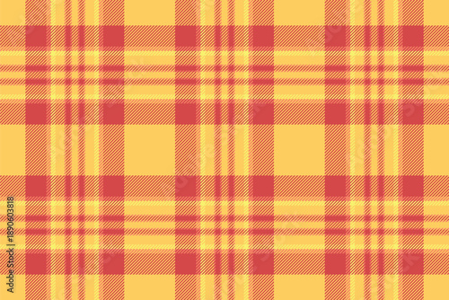 Perfection fabric check vector, invite background plaid textile. Sofa texture tartan pattern seamless in red and amber colors.